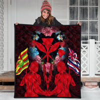 Hawaii Map Kanaka Two Men Holding Flag Premium Quilts Red - AH - Polynesian Pride