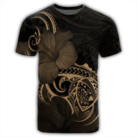 Hawaii Map Turtle Hibiscus Divise Polynesian T Shirt Gold - Polynesian Pride