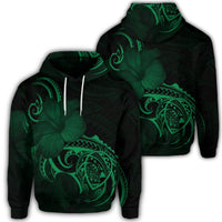 Hawaiian Map Turtle Hibiscus Divise Polynesian Hoodie Green Unisex Art - Polynesian Pride