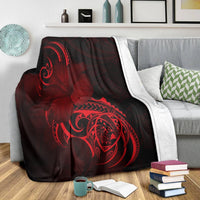 Hawaii Map Turtle Hibiscus Divise Polynesian Premium Blankets Red - AH - Polynesian Pride