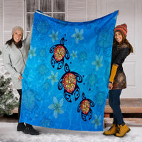 Hawaii Plumeria Turtle In The Ocean Premium Blankets - AH - John Style - Polynesian Pride