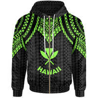 Hawaii Zip up Hoodie Polynesian Armor Style Green Green - Polynesian Pride