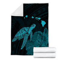 Hawaii Polynesian Hibiscus Turtle Map Premium Blankets Blue - AH - Polynesian Pride