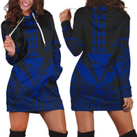 Hawaii Polynesian Kanaka Kakau Hoodie Dress - Alan Style Blue - AH Black - Polynesian Pride