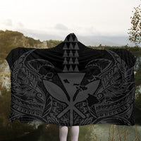 Hawaii Polynesian Kanaka Kakau Hooded Blanket - Alan Style Gray - AH - Polynesian Pride