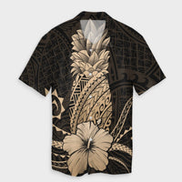 Hawaii Polynesian Pineapple Hibiscus Hawaiian Shirt - Gold - AH Unisex Black - Polynesian Pride