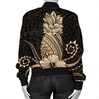 Hawaii Polynesian Pineapple Hibiscus Bomber Jacket - Gold - AH - Polynesian Pride