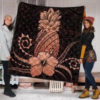 Hawaii Polynesian Pineapple Hibiscus Premium Quilts - Orange - AH - Polynesian Pride