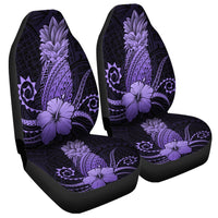 Hawaii Polynesian Pineapple Hibiscus Car Seat Covers - Purple - AH Universal Fit Black - Polynesian Pride