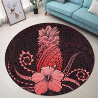 Hawaii Polynesian Pineapple Hibiscus Round Carpet - Red - AH - Polynesian Pride