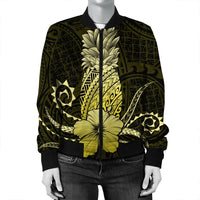 Hawaii Polynesian Pineapple Hibiscus Bomber Jacket - Yellow - AH - Polynesian Pride