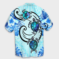 Hawaii Polynesian Plumeria Hibiscus Turtle Hawaiian Shirt - AH - Jack Style - Blue - Polynesian Pride