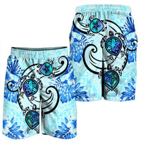 Hawaii Polynesian Plumeria Hibiscus Turtle Men's Shorts - AH - Jack Style - Blue - Polynesian Pride