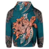 Hawaii Zip Hoodie Polynesian Turtle with Hibiscus - Polynesian Pride