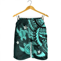 Hawaii Polynesian Turtle Hibiscus Men's Shorts - Turquoise - AH - Polynesian Pride