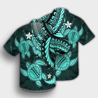 Hawaii Polynesian Turtle Hibiscus Hawaiian Shirt - Turquoise - AH - Polynesian Pride