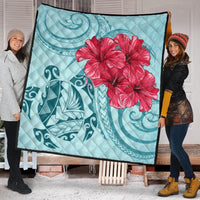 Hawaii Polynesian Turtle Hibiscus Blue Premium Quilts - Bless Style - AH - Polynesian Pride