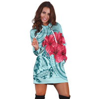 Hawaii Polynesian Turtle Hibiscus Blue Hoodie Dress - Bless Style - AH - Polynesian Pride