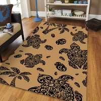 Hawaii Polynesian Turtle Palm And Sea Pebbles Gold Area Rug - AH - Polynesian Pride
