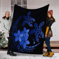 Hawaii Polynesian Turtle Plumeria Premium Blankets - Pog Style Blue - AH - Polynesian Pride
