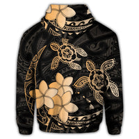 Hawaii Zip Hoodie Polynesian Turtle with Plumeria Pog Style Gold - Polynesian Pride