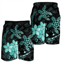 Hawaii Polynesian Turtle Plumeria Men's Shorts - Pog Style Turquoise - AH - Polynesian Pride