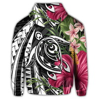 Hawaii Zip Hoodie Polynesian Turtle Tropical Hibiscus Plumeria - Polynesian Pride