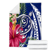 Hawaii Polynesian Turtle Tropical Hibiscus Plumeria Premium Blankets - Blue - AH - Polynesian Pride