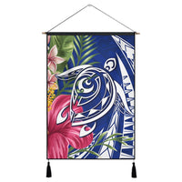 Hawaii Polynesian Turtle Tropical Hibiscus Plumeria Hanging Poster - Blue - AH Hanging Poster Cotton And Linen - Polynesian Pride