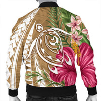 Hawaii Polynesian Turtle Tropical Hibiscus Plumeria Bomber Jacket - Gold - AH - Polynesian Pride