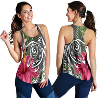 Hawaii Polynesian Turtle Tropical Hibiscus Plumeria Racerback Tank - Gray - AH Black - Polynesian Pride