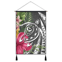 Hawaii Polynesian Turtle Tropical Hibiscus Plumeria Hanging Poster - Gray - AH Hanging Poster Cotton And Linen - Polynesian Pride