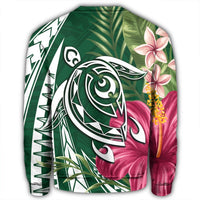 Hawaii Polynesian Turtle Tropical Hibiscus Plumeria Sweatshirt - Green - AH - Polynesian Pride