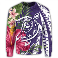 Hawaii Polynesian Turtle Tropical Hibiscus Plumeria Sweatshirt - Purple - AH - Polynesian Pride