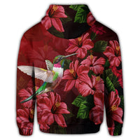 Hawaii Red Hibiscus Humming Bird Zip Hoodie - Polynesian Pride
