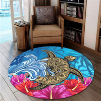 Hawaii Sea Turtle Hibiscus Coconut Tree Round Carpet - AH - Polynesian Pride