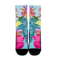 Hawaii Sea Turtle Hibiscus Kanaka Crew Socks - AH - Polynesian Pride