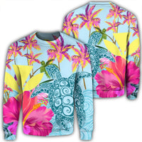 Hawaii Sea Turtle Hibiscus Kanaka Sweatshirt - AH Unisex Black - Polynesian Pride