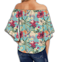 Hawaii Seamless Floral Pattern With Tropical Hibiscus, Watercolor Women's Off Shoulder Wrap Waist Top - AH - Polynesian Pride