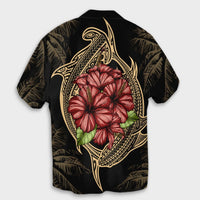Hawaii Shark Hibiscus Gold Hawaiian Shirt - AH - Polynesian Pride