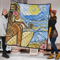 Hawaii The Girl Surfing Wave Premium Quilts - AH - Polynesian Pride
