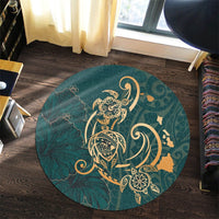 Hawaii Triple Marble Turtle Polynesian Hibiscus Round Carpet - AH - Benjamin Style - Green - Polynesian Pride