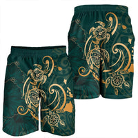 Hawaii Triple Marble Turtle Polynesian Hibiscus Men's Shorts - AH - Benjamin Style - Green - Polynesian Pride