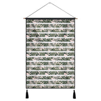 Hawaii Tropical Dark Green Leaves Seamless Pattern White Stripes Pink Background Hanging Poster - AH- Hanging Poster 43 x 65 cm Cotton And Linen - Polynesian Pride