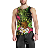 Hawaii Tropical Flowers Pineapple Tank Top - AH Black - Polynesian Pride
