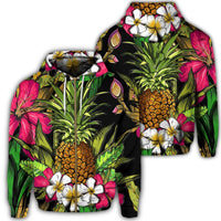 Hawaii Tropical Flowers Pineapple Zip Hoodie Unisex Art - Polynesian Pride