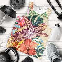 Hawaii Tropical Hibiscus Turtle Beige Tank Top - AH - Polynesian Pride