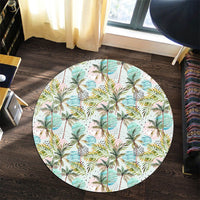 Hawaii Tropical Watercolor Palm Tree Leaf Round Carpet - AH - Polynesian Pride