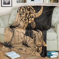 Hawaii Turtle Premium Blankets Polynesian Hibiscus Art Gold - AH - Polynesian Pride
