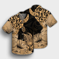 Hawaii Turtle Hawaiian Shirt Polynesian Hibiscus Art Gold - AH - Polynesian Pride